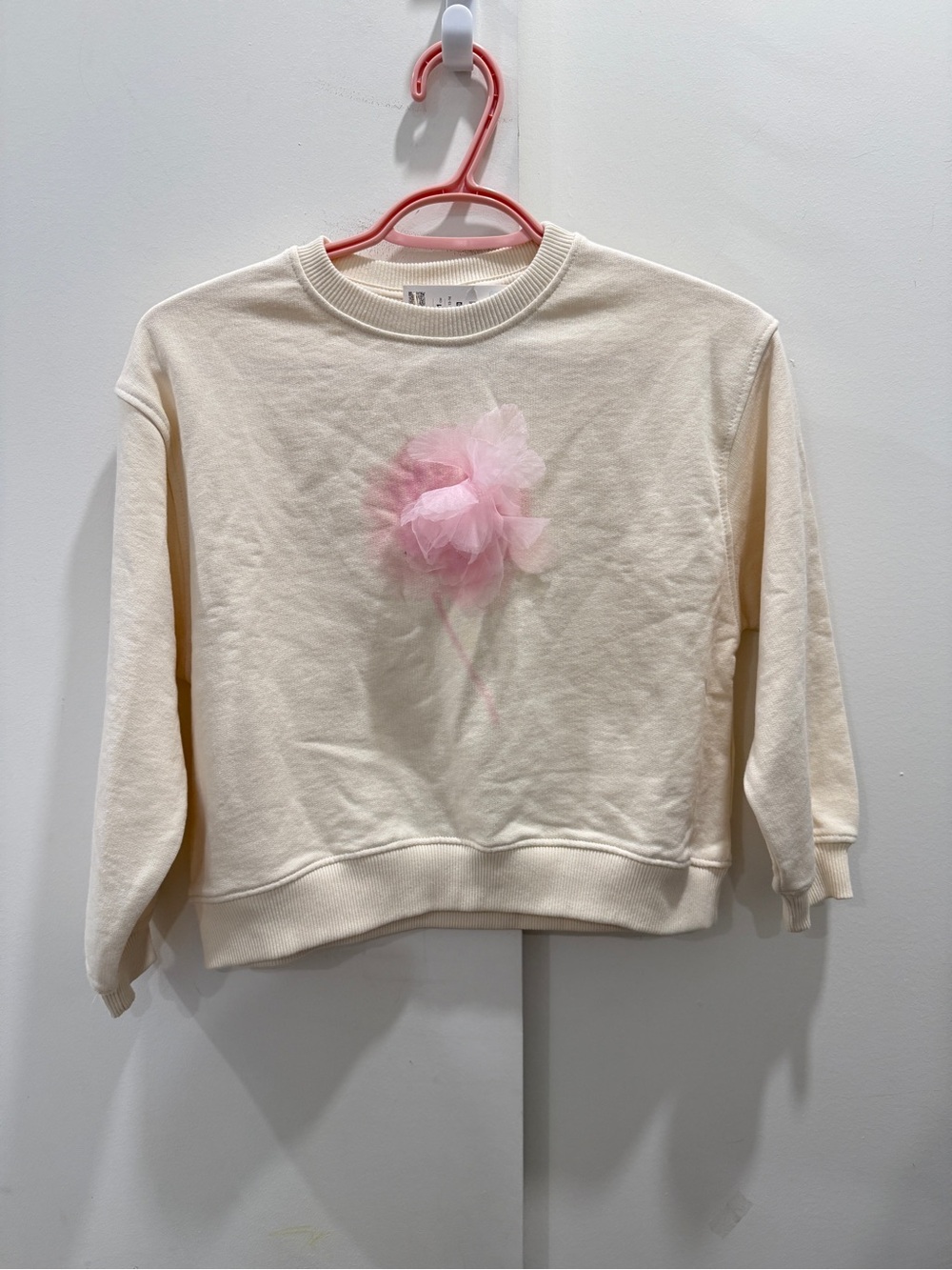 Zara Cream Girls' Sweatshirt with Pink Floral Tulle Accent🆕